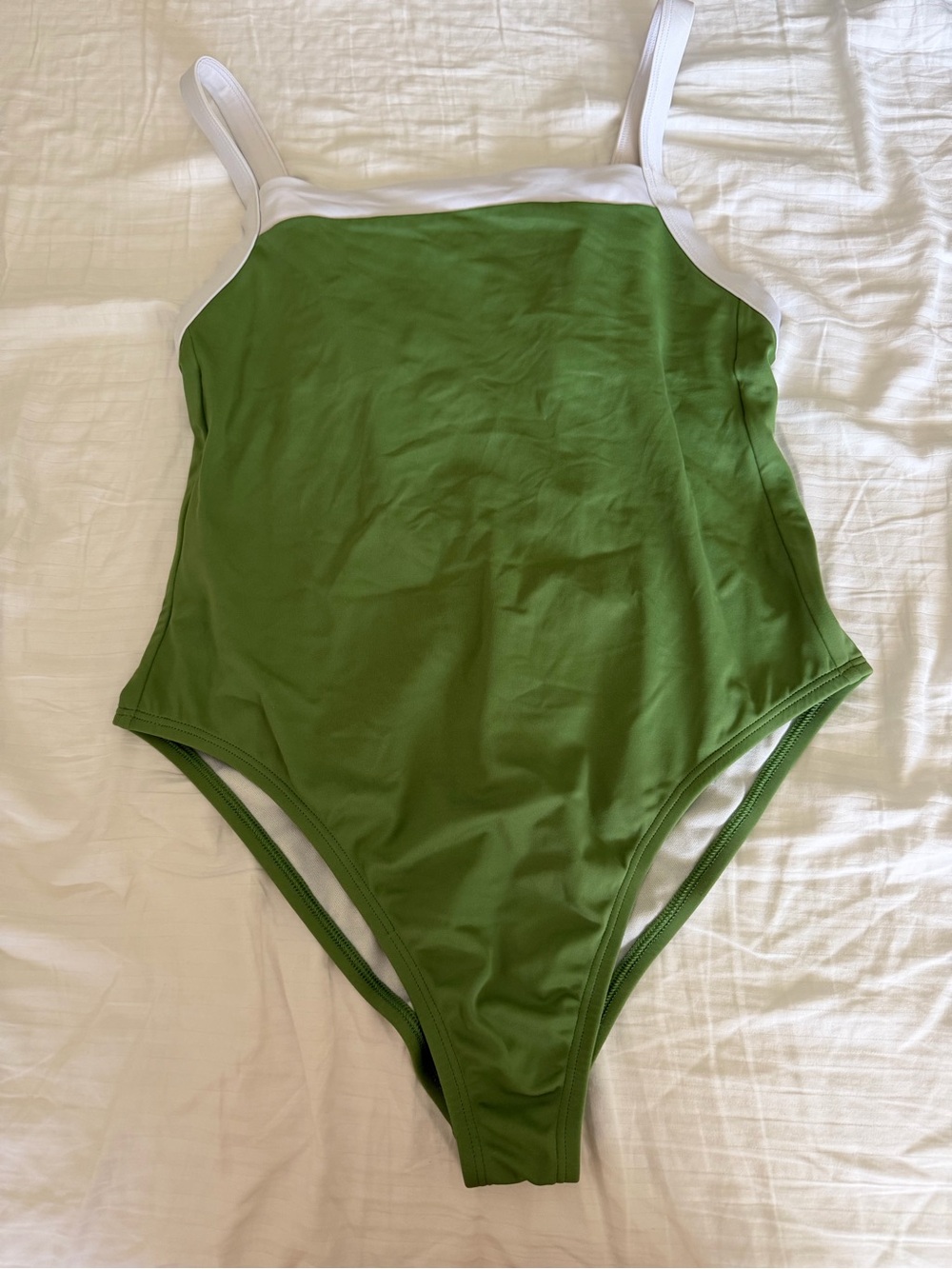 Shade & Shore Olive Green One-Piece Swimsuit with White Trim
